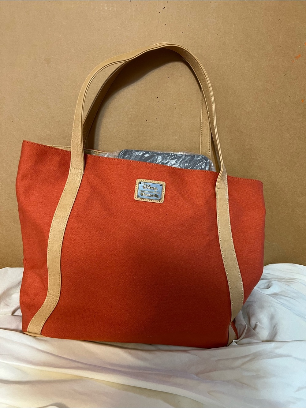 EUC Disney Loungefly Canvas Tote with Tan Straps and Colorful Embroidery - Picture 3 of 8
